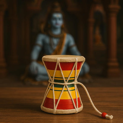 Santarms Handcrafted Wooden Damru | 5 Inch Traditional Indian Drum for Devotional Puja, Bhajan, Meditation & Kids | Lord Shiva Spiritual Instrument