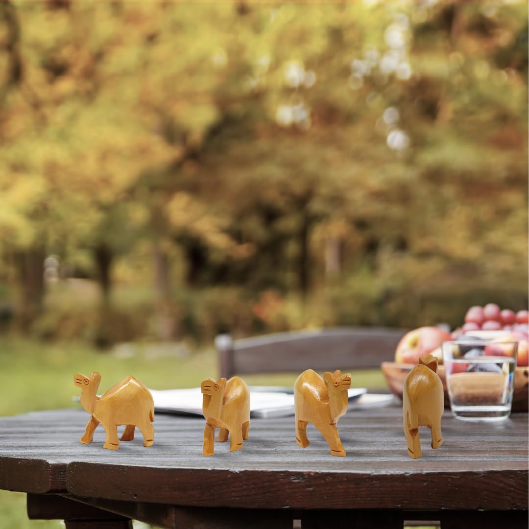 santarms Wooden Camel Figurine (2 Pairs, 3 Inch) - Miniature Cute Camel Showpieces with Glossy Shine Finish, Perfect for Home & Office Decoration, Tabletop Accent, and Unique Gifting Ideas