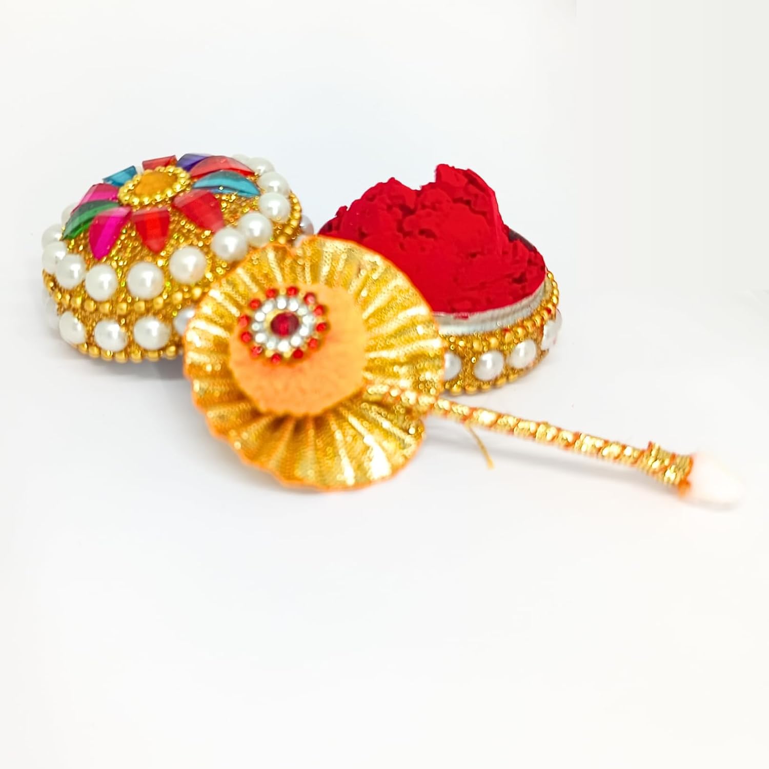 santarms Fancy Sindoor Box for Gift with Tilak Stick | Pooja Articles Gifting Sindoor Moti Dibbi - kumkum box with beautiful stick for multi-purpose