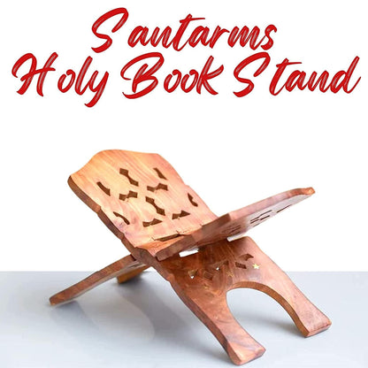 santarms Geeta Stand Wooden Hanuman chalisa Stand Book Stand | Hanuman chalisa Book | bhagwat Geeta Stand | ramayan Stand Pooja Stand Wooden bhagwat Geeta in Hindi Original Book with Stand (13 INCH)