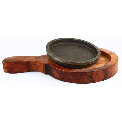santarms Cast Iron Sizzler Plate with Wooden Stand Pack of 3