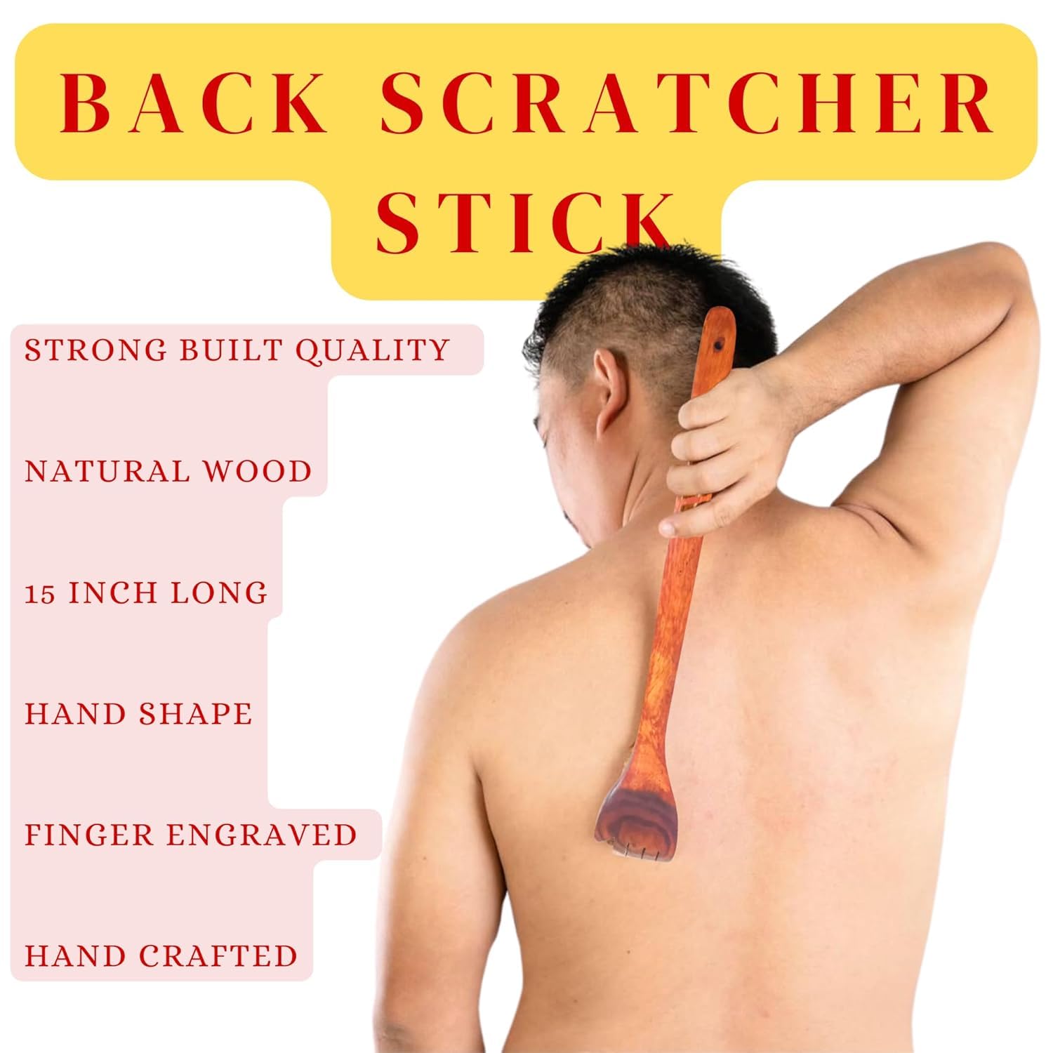 Santarms Wooden Itching Hand Khujli Stick – Long Handle Back Scratcher for Men & Women | Handmade Natural Wood Stick for Body Relaxation