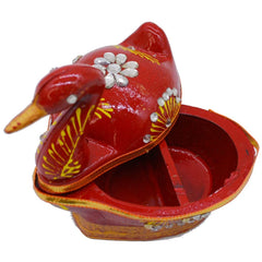 santarms Duck Shape Meenakari Kumkum Box | Tika Chopra with Roli Chawal Tilak Stick | Akshat Haldi Wooden Chopda for Pooja, Gift & Home Décor (Red) PACK OF 1