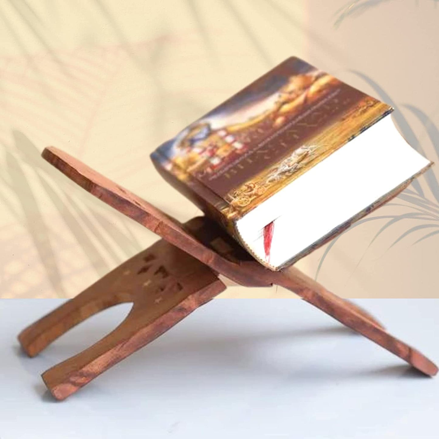santarms Wooden holy Book Stand Reading for Geeta | gita ramayan ramcharitmanas ram charit Manas Gift Bride or Bridal Document traditionally Hand-Carved Pooja bhagwat and Worship