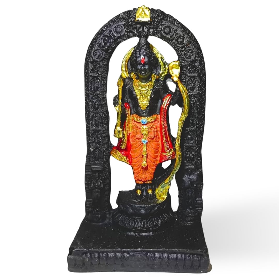 santarms Ayodhya Ram Mandir Idol Stone Ram Lala, Idol 3D Statute for Home Decor, Exact Copy Ram Lala Murti Ayodhya Marble Ram Lalla Darbar Mandir Model, Black Colour, Pack of 1