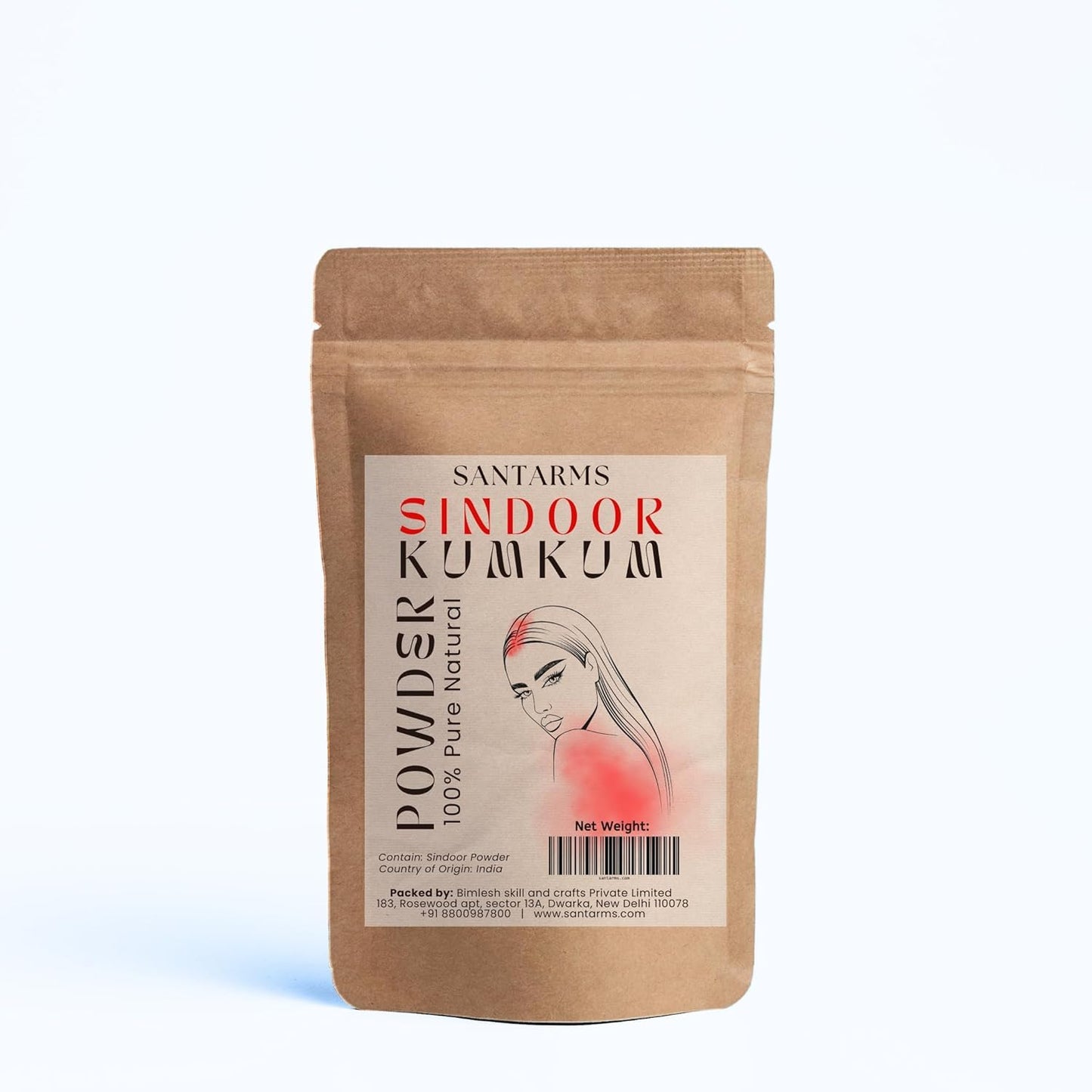 Santarms Natural Laal Sindoor Powder for Women, Red Kumkum Suhaag for Daily Use, Weddings and Puja Use - 10g