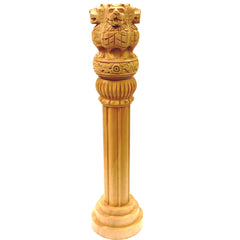 santarms Wooden Ashoka Stambh Pillar for Office Desk and Car Dashboard, Hand-Carved Sculpture Ashok Head/Piller for Table (3 Inch)