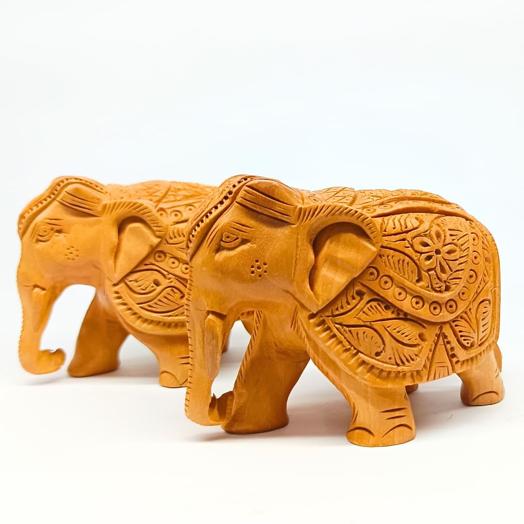 santarms Handcrafted Wooden Elephant Statue Idol – Exquisite 5-Inch Brown Carving Showpiece for Home Décor | Elegant Figurine Unique Accent