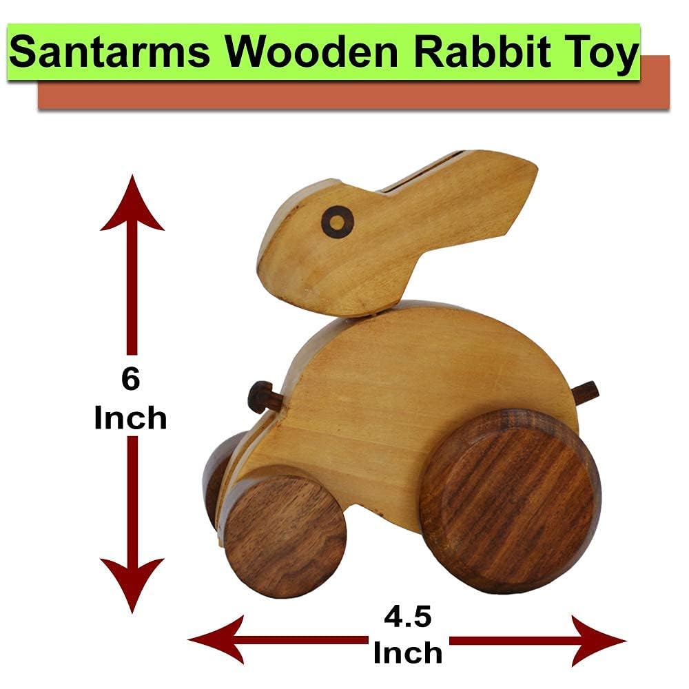 Santarms Wooden Bunny Toy – Handmade Push & Pull Rabbit on Wheels for Toddlers | Eco-Friendly Wooden Animal for Kids | Montessori Inspired Natural Wood Bunny Rolling Toys for Safe & Fun Play