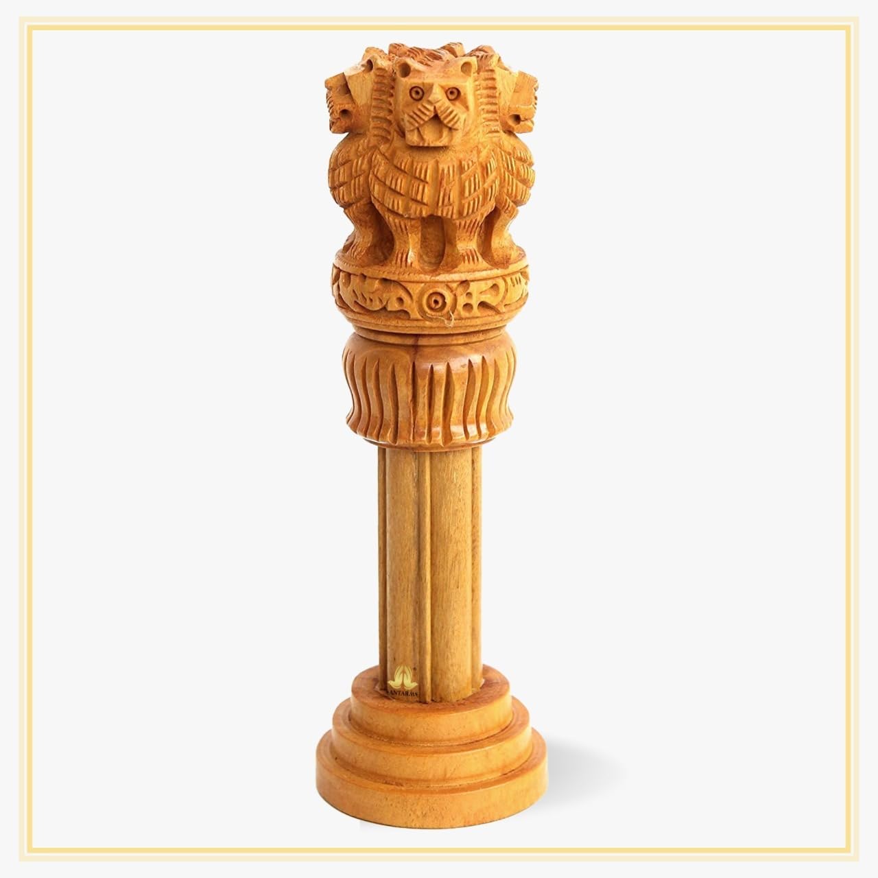 santarms Wooden Ashok Pillar for Office Table, Ashoka Stambh for Home Decorative Showpiece (1, 3 Inch)
