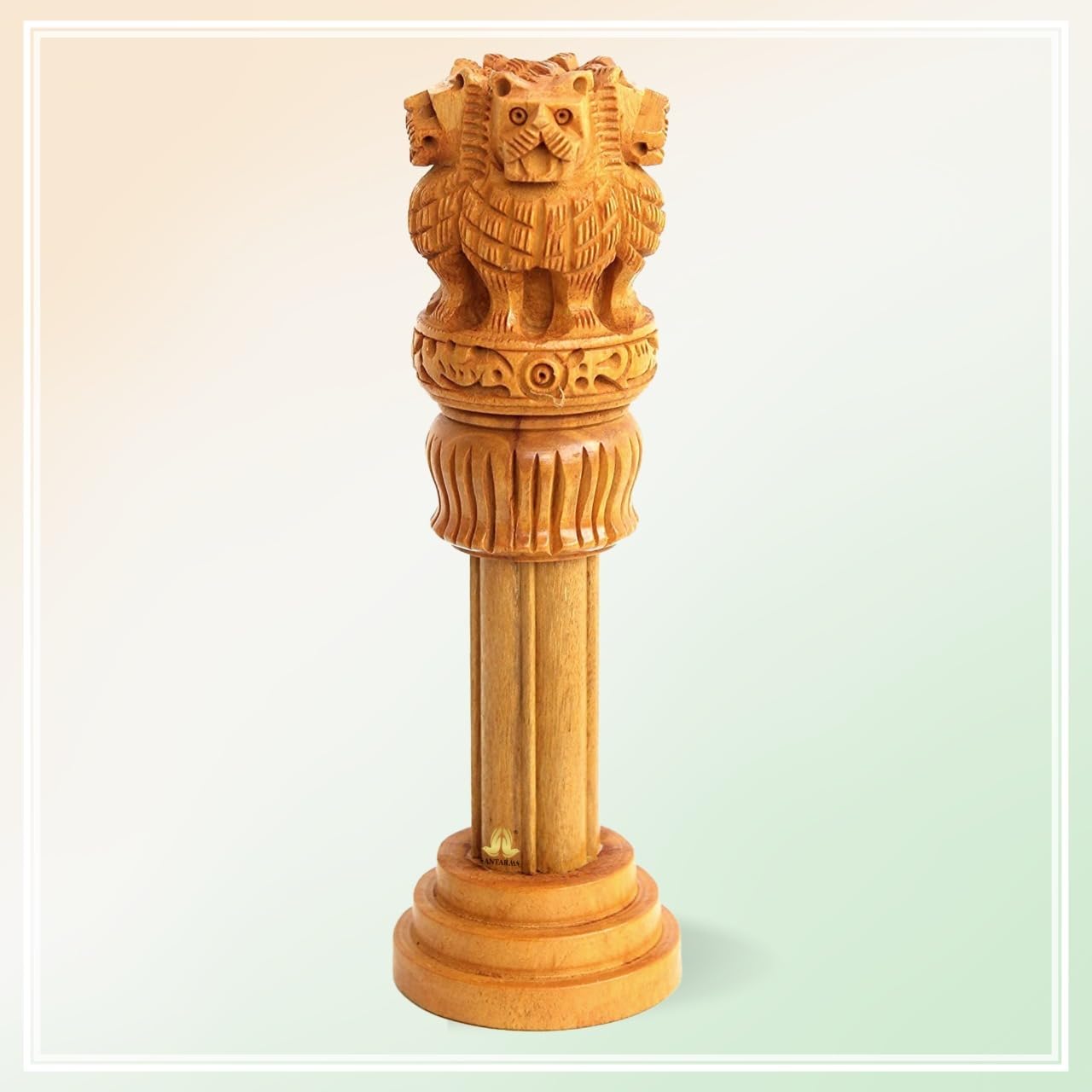 santarms Wooden Ashok Pillar for Office Table, Ashoka Stambh for Home Decorative Showpiece (1, 3 Inch)