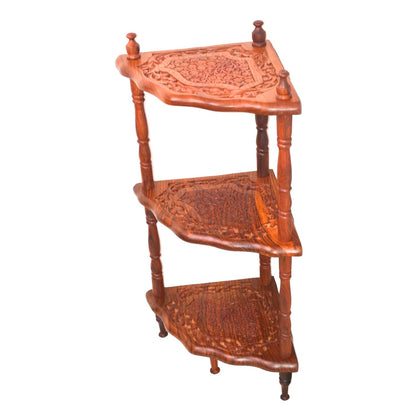 santarms Corner Shelf 3 Racks sheesham Wooden Corner Shelf - Organize and Decorate Your Living Room, Kitchen, Bedroom Big Size Corner Shelf Wall Shelf Bookshelf Set of 2
