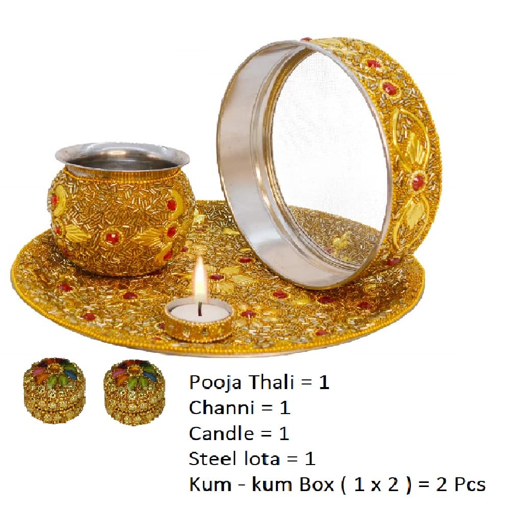 Santarms Karva Chauth Thali Set and Pooja Decor Collection and A Treditional Gift for Women, Wife