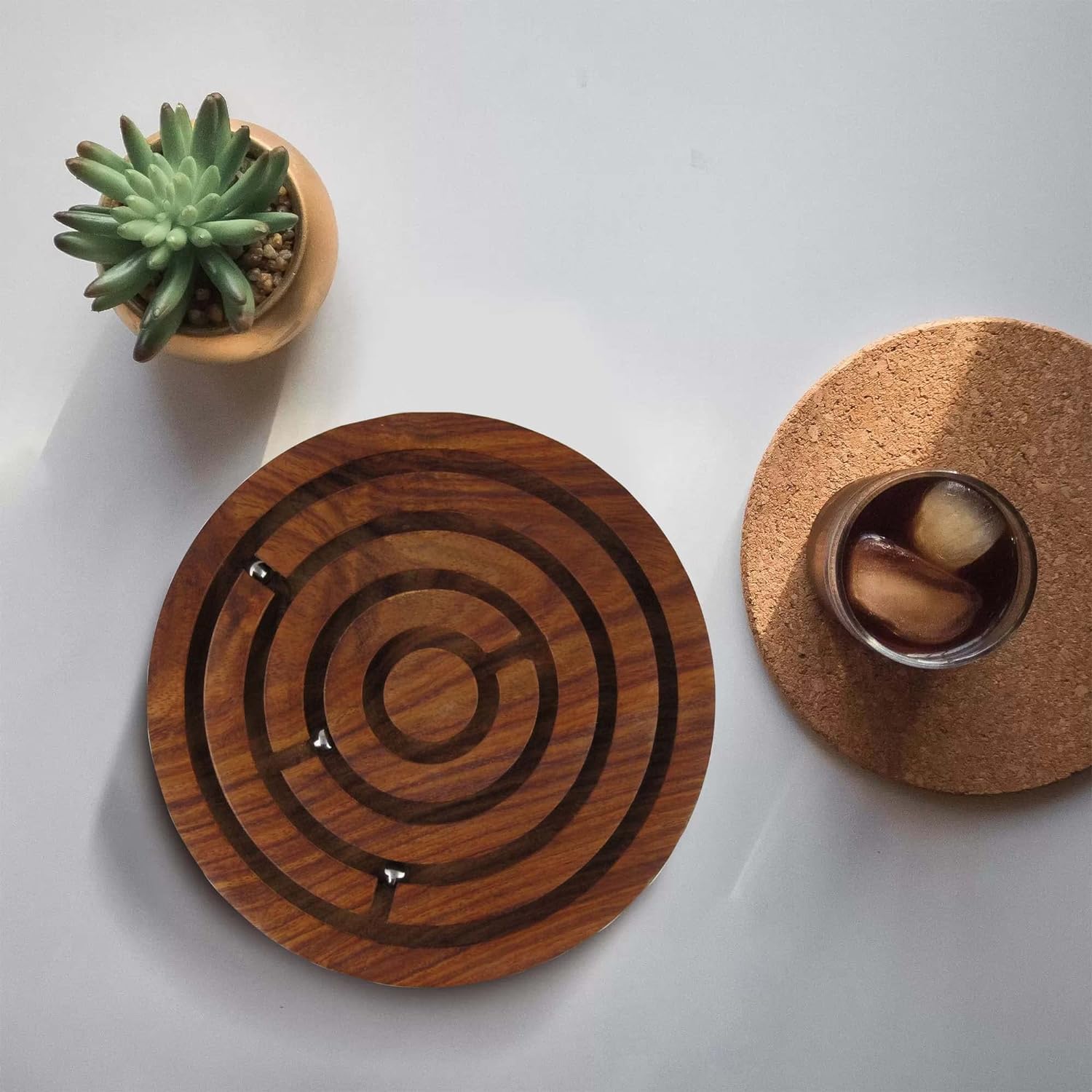 Santarms® Handmade Wooden Labyrinth Maze Set: A Set of 4 Challenging Ball Chakri Games for Kids and Adults - Enhance Concentration and Enjoy Quality Entertainment