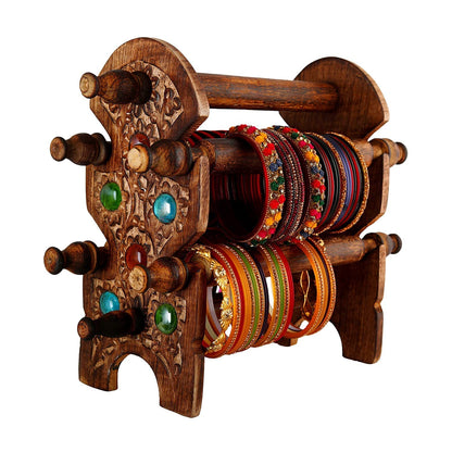 Santarms Wooden 4 Rod Bangle Stand for Women, Organizer Chudi Holder, Bracelet Display Organizer - Pack of 1