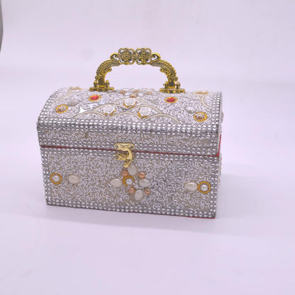 santarms Wooden Vanity Box for Women Bride Bridal - Professional Cosmetic Makeup Kit Storage Organizer with Compartment, Rajwada Jewellery Box with Lock System | Singardani (White), PACK OF 1