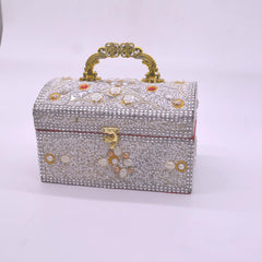 santarms Wooden Vanity Box for Women Bride Bridal - Professional Cosmetic Makeup Kit Storage Organizer with Compartment, Rajwada Jewellery Box with Lock System | Singardani (White), PACK OF 1