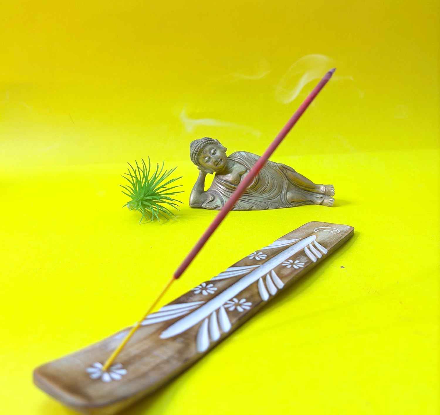 Santarms Wooden Incense Stick Holder 10 Inch – Handmade Agarbatti Stand Ash Catcher with Floral Design for Home, Office and Temple (Beige)