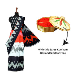 Hira Silk Cotton Saree with Unstitched Blouse Piece, Kumkum Box and Sindur for Women - Combo Pack