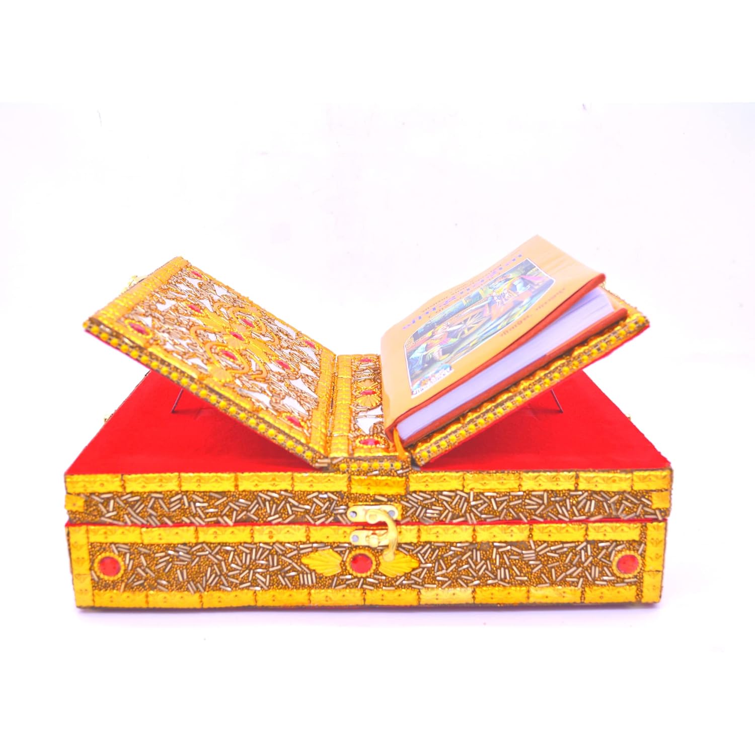 Santarms Handmade Wooden Geeta Box for Reading - Geeta Stand Fordable bhagwat Geeta Stand Box | Book Stand Pooja Bhagwat Ramayan Holder Gita Ramayanam Book with Stand Box bhagwat Geeta Box