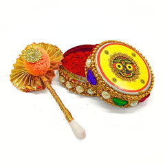 santarms Aluminium Kumkum Box with Sindoor and Stick, Designer Stone Moti Dibbi/Dabbi - Pack of 1