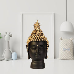 santarms Buddha Head Statue - Decorative Buddha Idol Showpiece for Home Living Room Car Dashboard Table Decoration Gifts (Black, Golden)