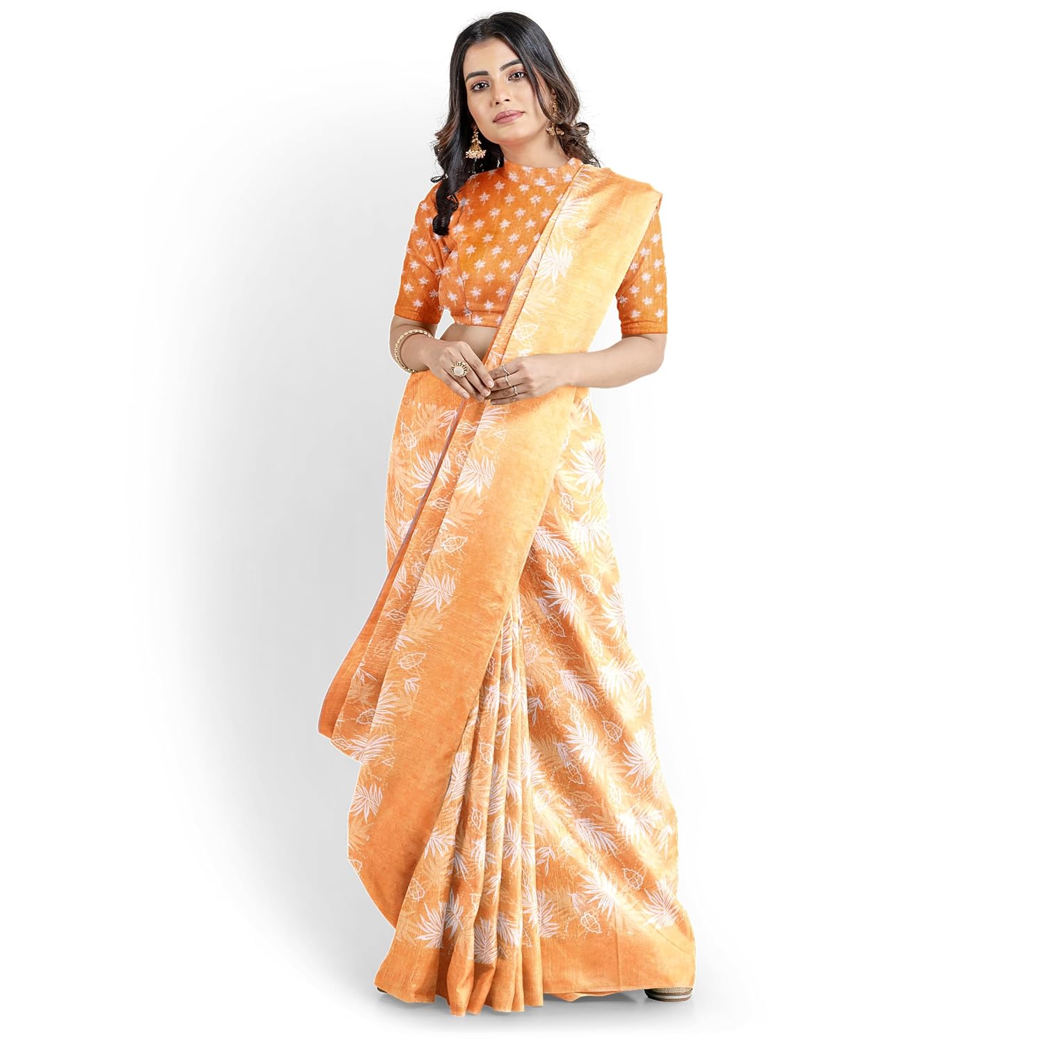 Hira Silk Saree for Women, Printed Silk Saree/Sari with Unstitched Blouse Piece (Yellow)