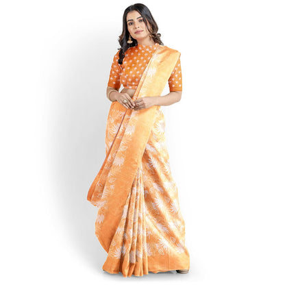 Hira Silk Saree for Women, Printed Silk Saree/Sari with Unstitched Blouse Piece (Yellow)