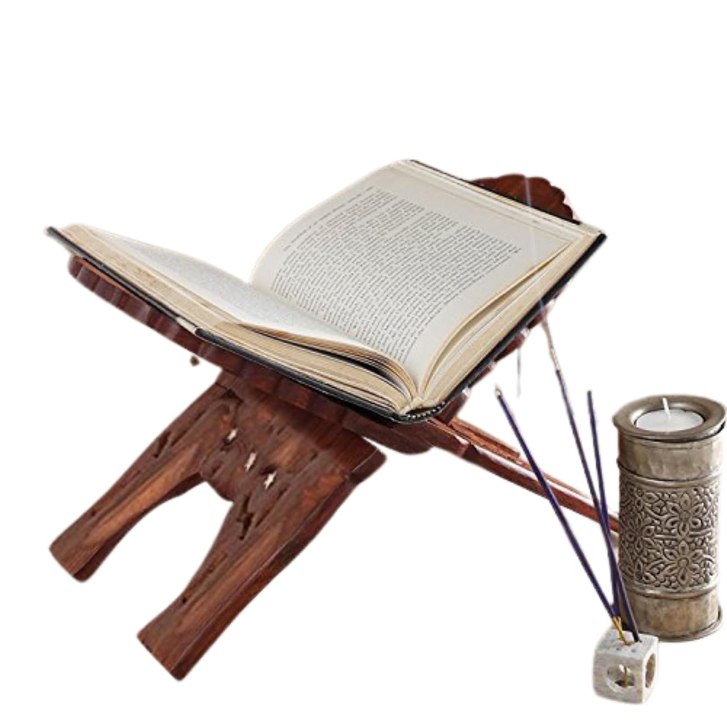 Santarms Wooden Holy Book Stand Rehal for Pooja Reading Geeta Bible Quran Books Sharif Holder Foldable Handmade Rihal Folding Wood Craft Best Kuran Shelf Rahel Items Wedding Gifts Size - 18" Inch