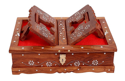Santarms Handmade Wooden Quran Box for Reading - Stand Fordable with pak Stand | |Pooja holy Holder rehal Quran Book Quran Box