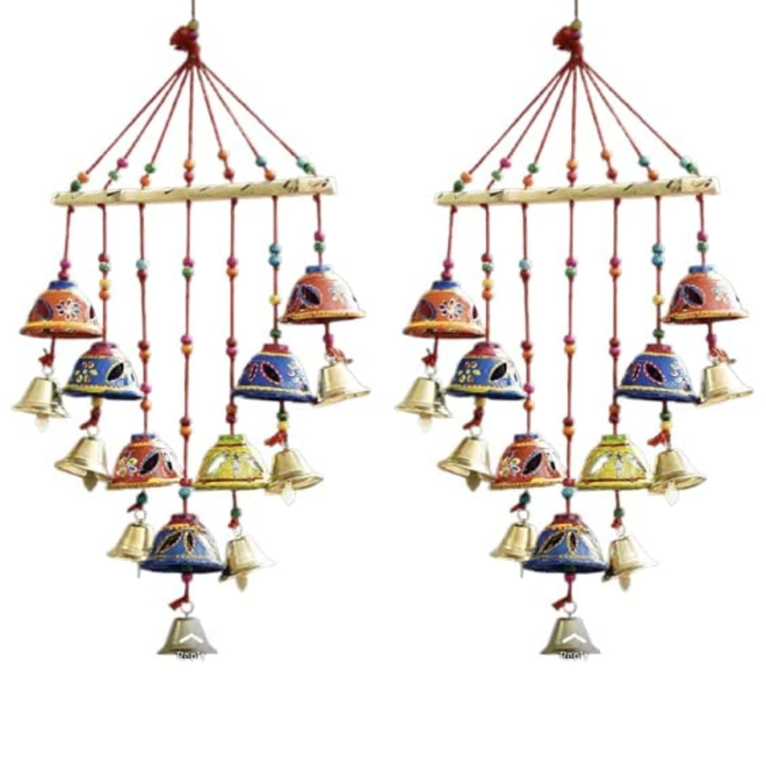 Santarms Handmade Toran Door Hanging for Diwali, New Year, Inauguration, Wedding, and Festival Pooja and Mehendi Decoration with Bells, Cut Design Plastic and Wood Home Décor Showpiece