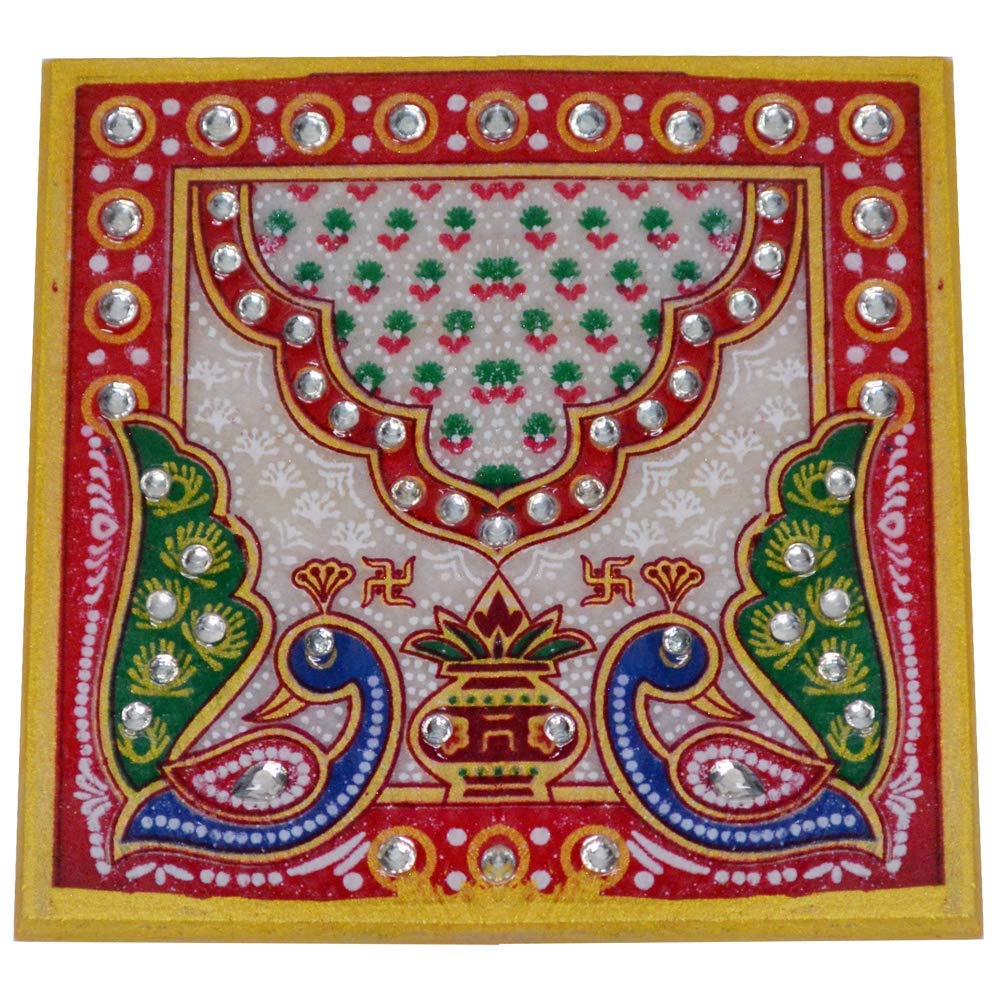 Santarms Handmade Fine Ganesh with Chowki Temple Idol Lord Ganesha Ganapathi Gajanan Subharambh | Festival Item Showpiece for Table Top Home | Best Gifting | 10 Cm