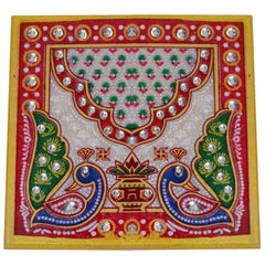 Santarms Handmade Fine Ganesh with Chowki Temple Idol Lord Ganesha Ganapathi Gajanan Subharambh | Festival Item Showpiece for Table Top Home | Best Gifting | 10 Cm
