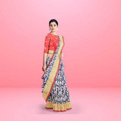 Hira Silk South Cotton Saree with Unstitched Blouse for Women - Pack of 2