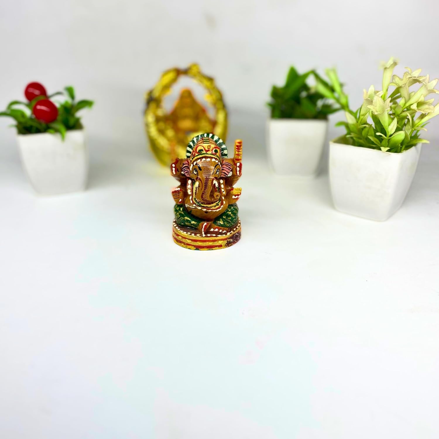 santarms Handmade Small Wooden Ganesh Idol (2.5 Inch) Multicolor Tabletop Showpiece for Home & Temple Fine Wooden Lord Ganesha (Ganapathi) Statue Ideal for Gifting