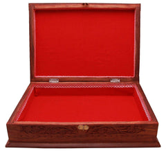 Santarms Wooden Decor Holy Book Stand Box for Reading Quran, Geeta, Guru Granth Sahib, Bible | Book Box with Intricate Carving - Ideal for Diwali Gift