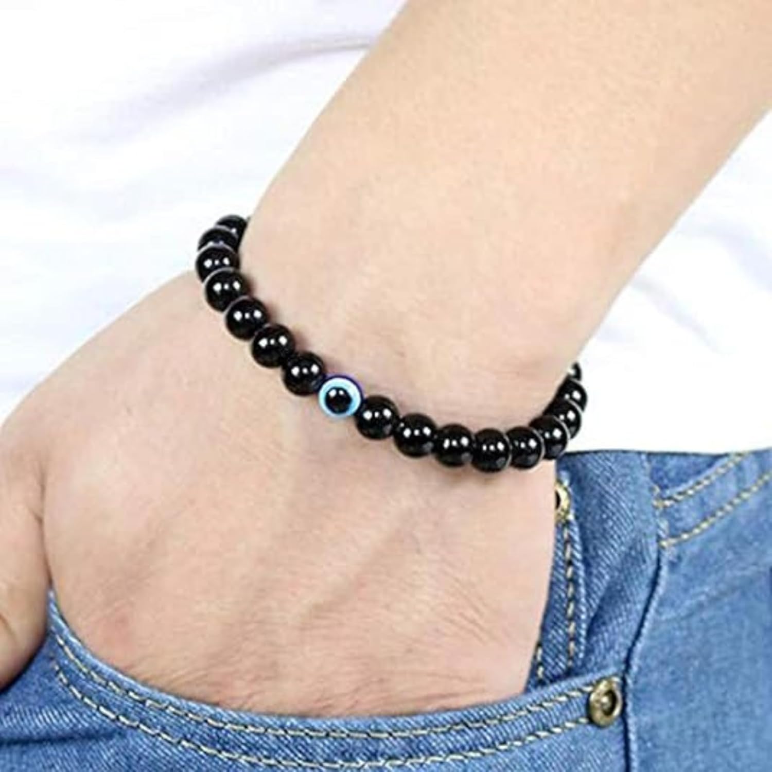 santarms evil eye Bracelets, Nazar Unisex Friendship Band, Nazar Battu All - Girls, Boys, Men & Women, Black pack of 2