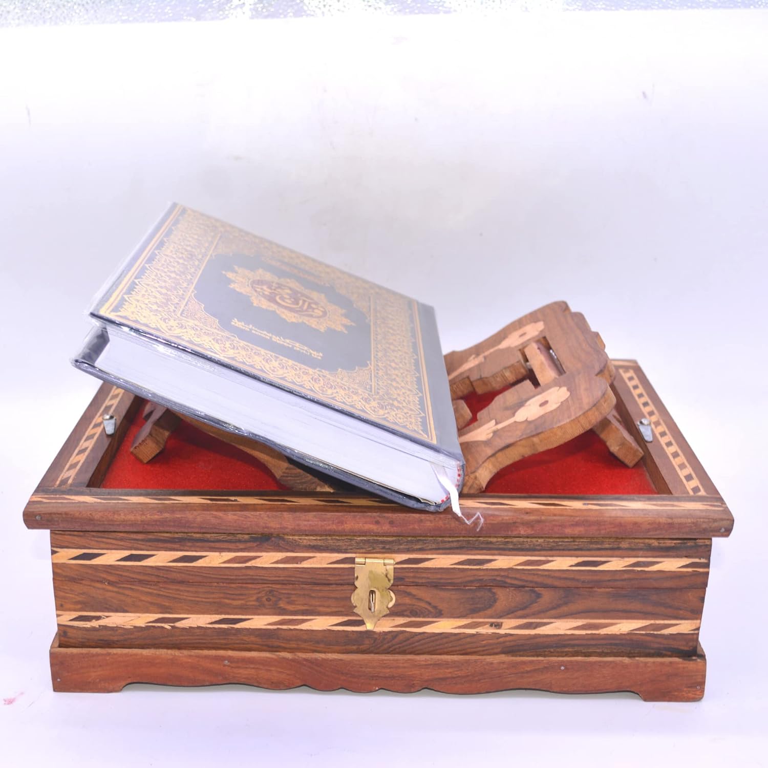 Santarms Wooden Holy Quran Book (in Arabic) with Rehal Box Stand for Reading | Perfect Gift for Ramadan Eid Al-Fitr (Combo)