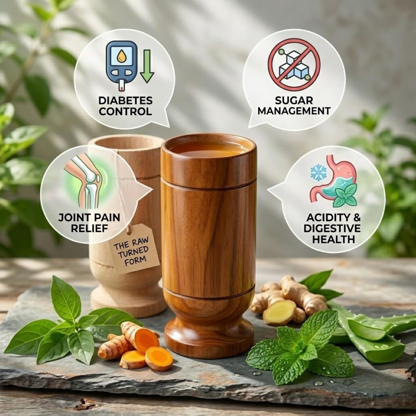 Santarms Wooden Herbal Glass for Healthy Life Organic Ayurvedic Water Cup for Digestion Liver Detox and Heart Health