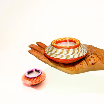 Santarms Terracotta Diya Set Wax Filled Earthen Mitti Matki Diyas Pack for Festive Home Decor and Traditional Celebrations 1 Piece Jashmin Fragrance Scented Candles 2hours