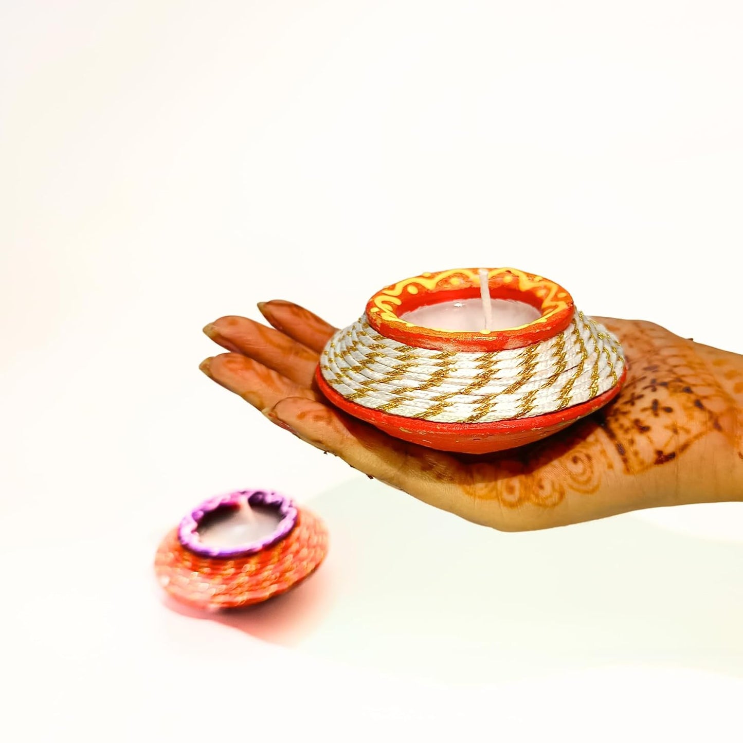 Santarms Terracotta Diya Set Wax Filled Earthen Mitti Matki Diyas Combo Pack for Festive Home Decor and Traditional Celebrations 2 Piece Jashmin Fragrance Scented Candles 2hours