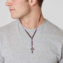 santarms Jesus Christ Necklace For Prayer Chain Locket Christian Crucifix Jesus Cross Necklace Chain Rosary Catholic Bead Mala For Men Women Boys & Girls, Wooden, Pack Of 1