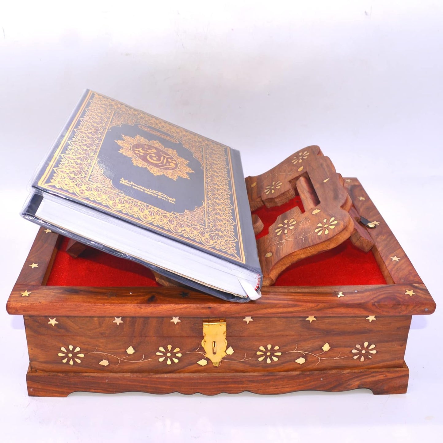Santarms Handmade Wooden Quran Box for Reading - Stand Fordable with pak Stand | |Pooja holy Holder rehal Quran Book Quran Box