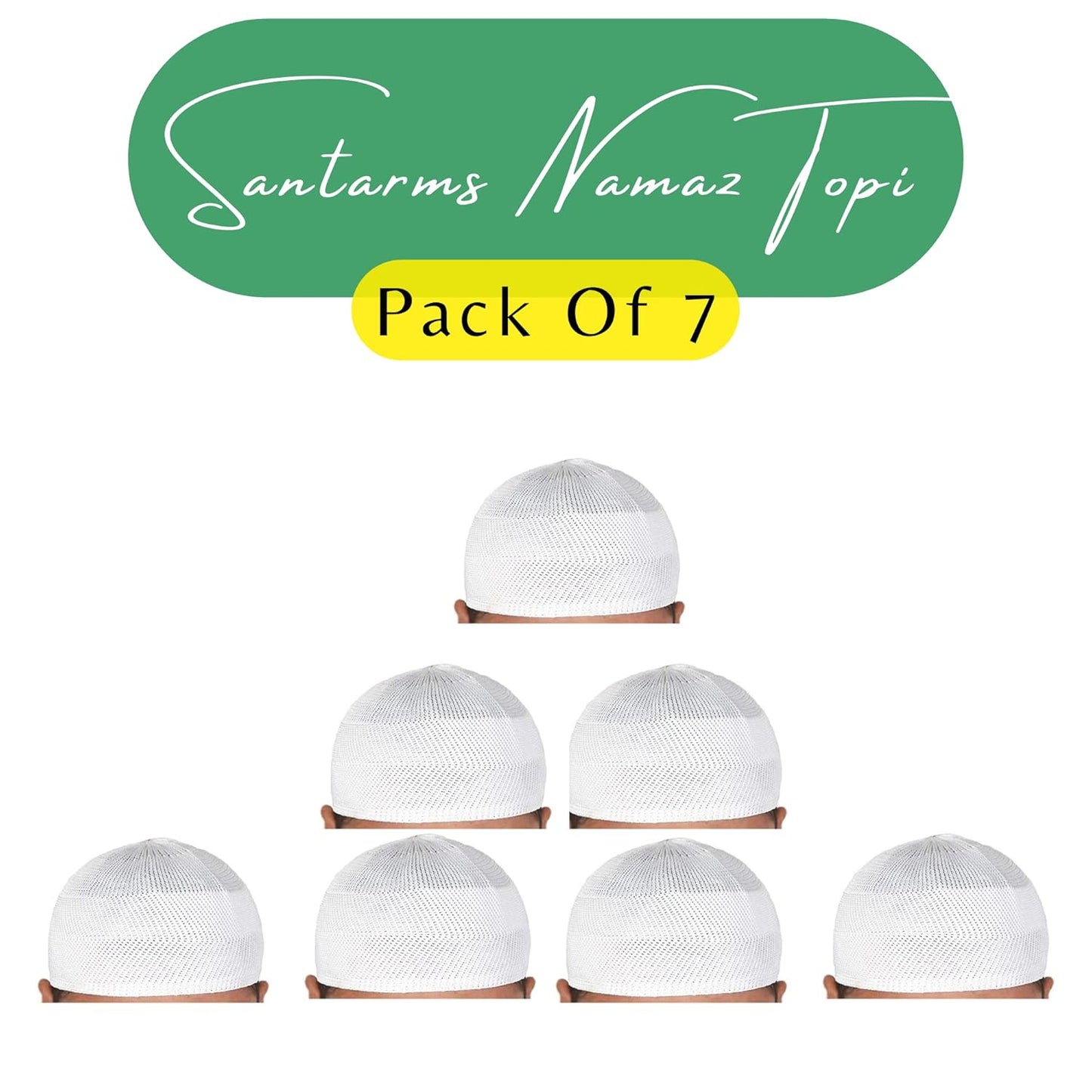 santarms Islamic Prayer Kufi Muslim Cap for Men or boy namaz topi for namaz (7 Cap) White