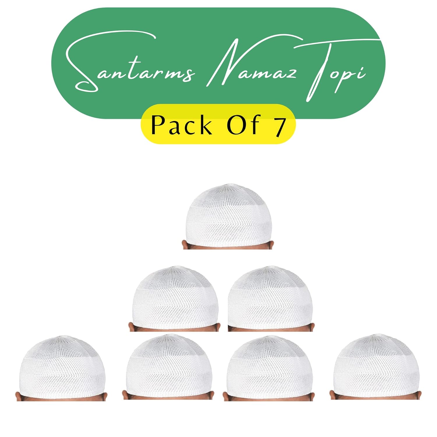 santarms Islamic Prayer Kufi Muslim Cap for Men or boy namaz topi for namaz (7 Cap) White