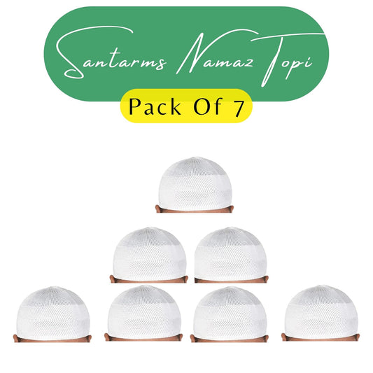 santarms Islamic Prayer Kufi Muslim Cap for Men or boy namaz topi for namaz (7 Cap) White
