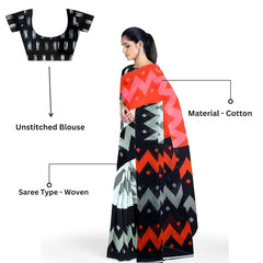 Hira Silk Cotton Saree with Unstitched Blouse Piece, Kumkum Box and Sindur for Women - Combo Pack