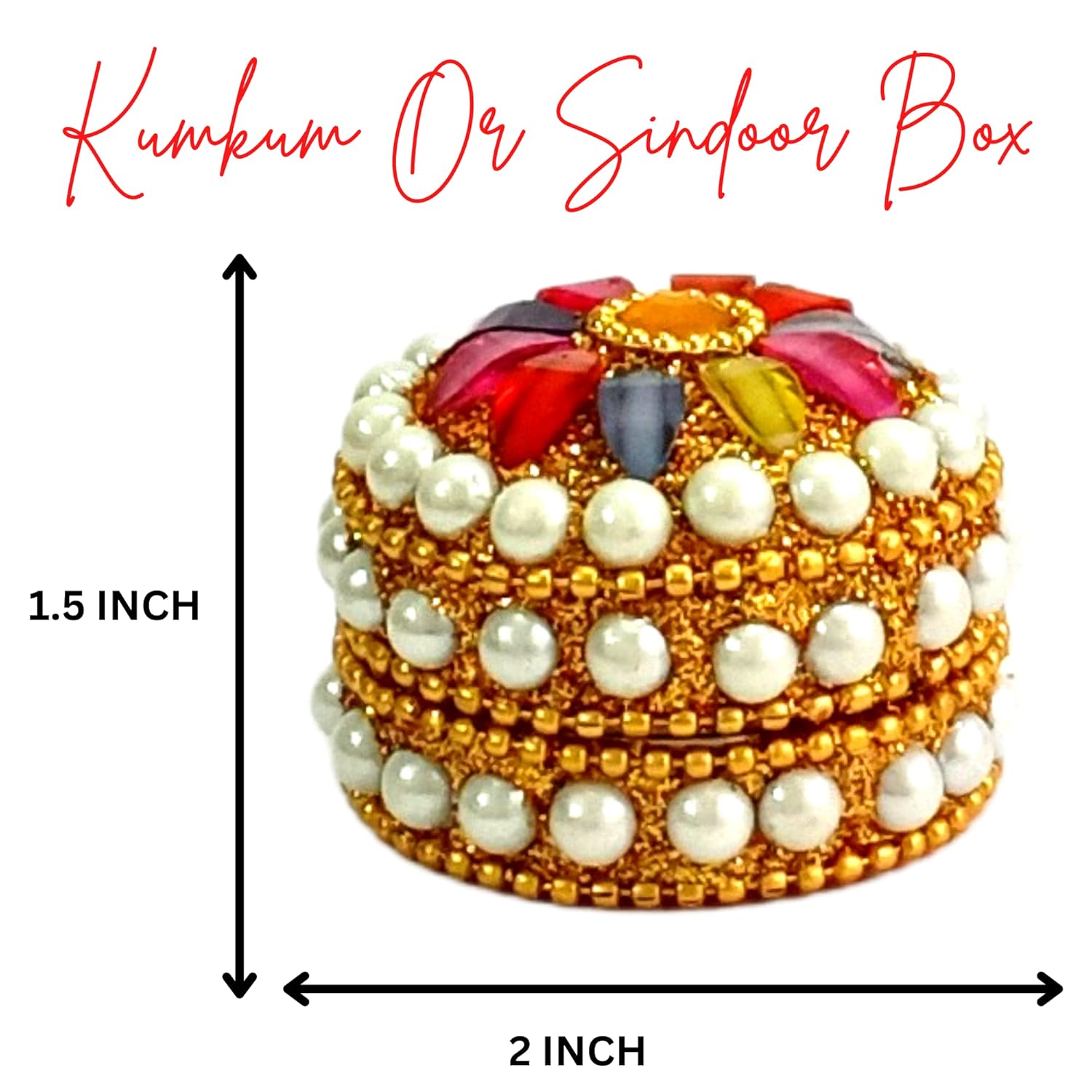 kumkum Box with Tilak Stick - sindoor refillable for Married Women Shadi ka Gift puja Aluminum Round sindur shringar dani dabbi Beautiful Handcrafted Gifting moti dibbi | Fancy Decoration (Set of 12)