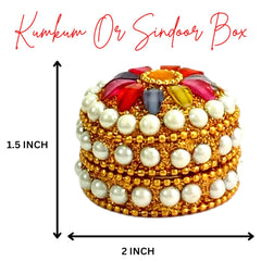kumkum Box with Tilak Stick - sindoor refillable for Married Women Shadi ka Gift puja Aluminum Round sindur shringar dani dabbi Beautiful Handcrafted Gifting moti dibbi | Fancy Decoration (Set of 12)