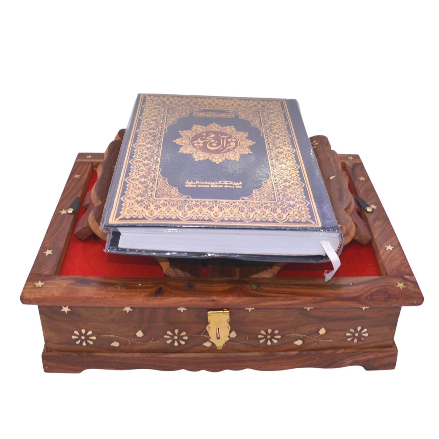 Santarms Handmade Wooden Quran Box for Reading - Stand Fordable with pak Stand | |Pooja holy Holder rehal Quran Book Quran Box